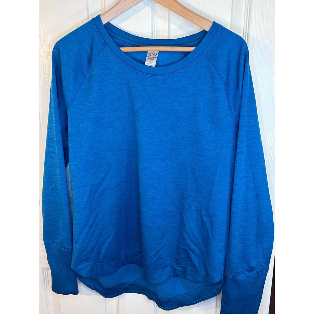 Champion Duo Dry Blue Top Long Sleeve Thumbholes Womens L Lightweight Athleisure
